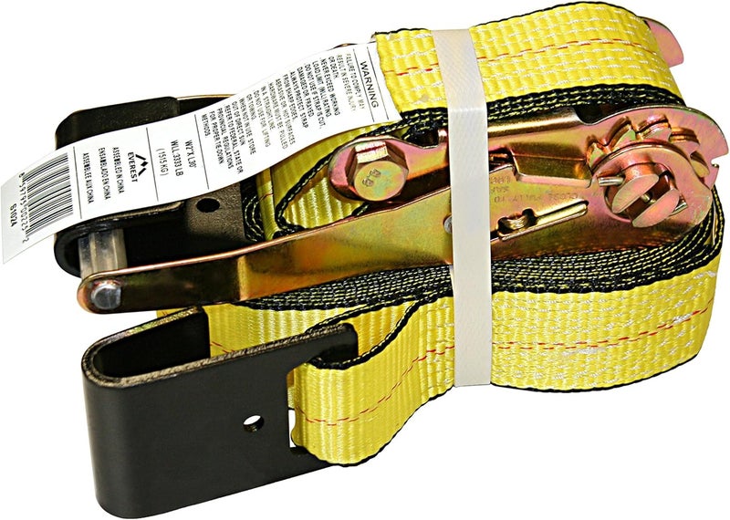 Everest - S1022 Premium Ratchet Tie Down 1 PK 2 IN. X 27 FT 3333 LBS. Working Load 10000 LBS. Break Strength Flat-Hook Cargo Straps - Moving Appliances and Equipment - Vibrant Yellow - Image 5